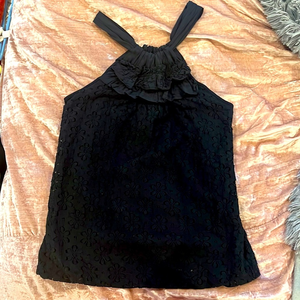 Ella Moss black floral high neck, sleeveless halter top size medium